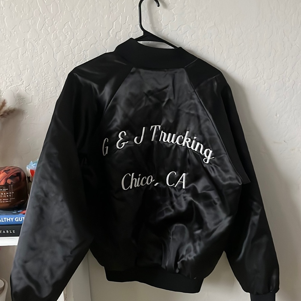 Vintage bomber jacket Wear guard brand random local, business stitched on it